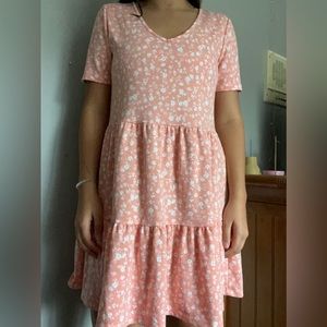 pink and white floral layered flowy dress